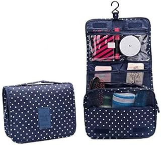 شنطة تخزين قابلة للحمل ومضادة للماء ومستحضرات التجميل والسفر - لون أزرق بولكا دوت، نايلون، من دي-بوكيت