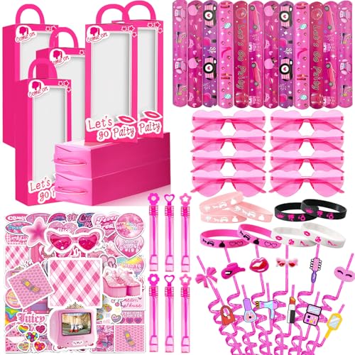 CHSLtmxq 122 Pe&ccedil;as Lembrancinhas De Festa Rosa, Brinquedo Rosa, Presente, Sacolinha De Guloseimas,...