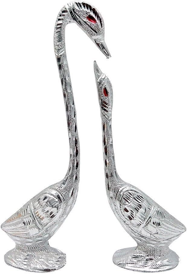 Antique Large Size White Silver Metal Pair of Swan Hans Joda Statue Showpiece for Home Interior