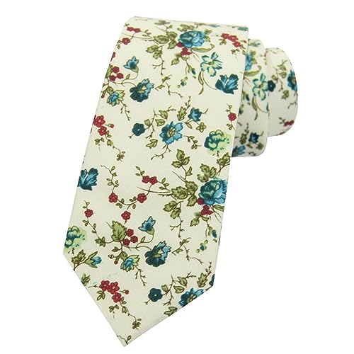 Image of Mantieqingway Men Skinny Tie Cotton Floral Necktie for Wedding Groomsmen Tie