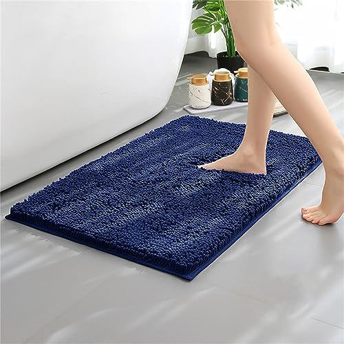 Mateju Alfombra de Baño Antideslizante, Alfombra Baño de Chenilla Súper Absorbente Absorción de Agua Alfombra de Baño Extra Suave y Cómoda de Microfibra para Bañera, Ducha y Baño (40*60CM,Azul oscuro)