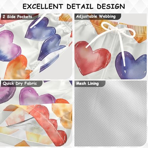 Pigsaly Boys' Swim Board Shorts Watercolor Love Colorful Hearts Boy's Swim Trunks Kids Swimwear 4T3