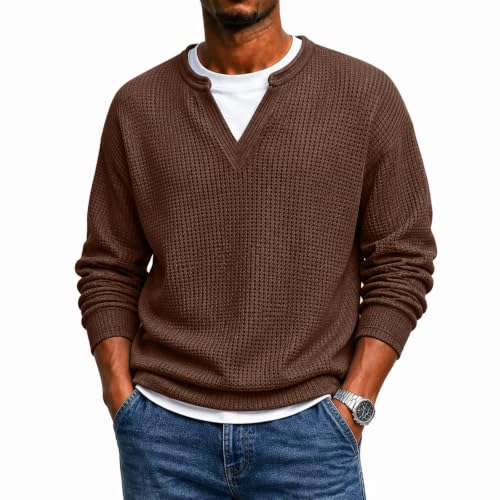 Layered Waffle Tee Men Long Sleeve Vneck Layered Comfort Waffle Tee - image 1