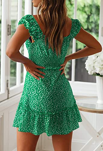 Image of Valphsio Womens Smocked Dress Ruffle Floral Tie Front Boho Short Dresses