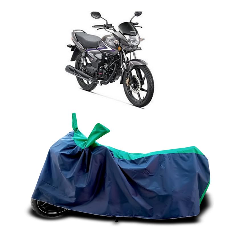 Image of DUFFEL-Two Wheeler Bike Body Cover Compatible for Cb Shine Heat Protectio /UV-Rays /Birds Dropping /DustProof /Waterproof Indoor Outdoor and Parking Full Body Protection All Variants [Green Patta]