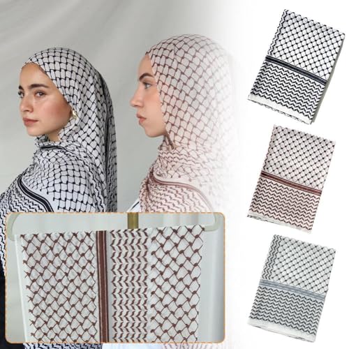 Palestine Scarf Arab Keffiyeh,Muslim Women's Chiffon Hijab Shawl Printed,Keffiyeh Arab Unisex Scarves 28 * 71inches (Grey, onesize) 5