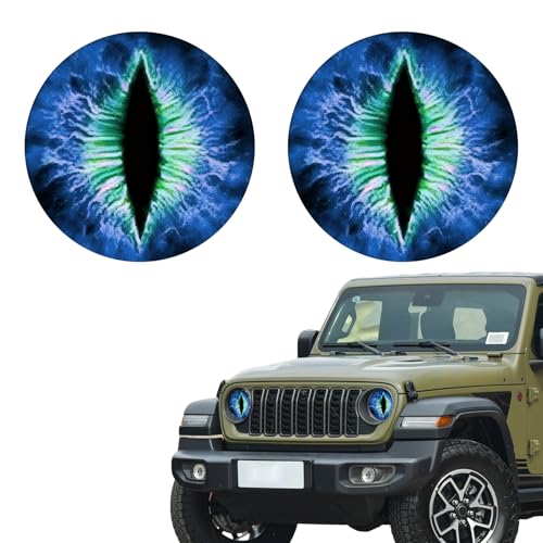 RGOAANC 2PCS Beast Eyes Headlight Decals, Automotive Decals, 3D Stereo Beast Eyes Stickers, Car Accessories Cool Body Window Bumper Decoration Stickers for Jeep Wrangler and Most Vehicles (Blue)