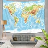 JAWO World Map Tapestry Wall Hanging for Kids Student, with Countries and Major Cities Educational Bedroom Living Room Dorm Home Decoration 60X40 Inch, 60.00/'' x 40.00/''