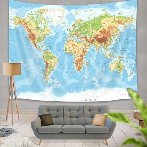 JAWO World Map Tapestry Wall Hanging for Kids Student, with Countries and Major Cities Educational Bedroom Living Room Dorm Home Decoration 60X40 Inch, 60.00/'' x 40.00/''