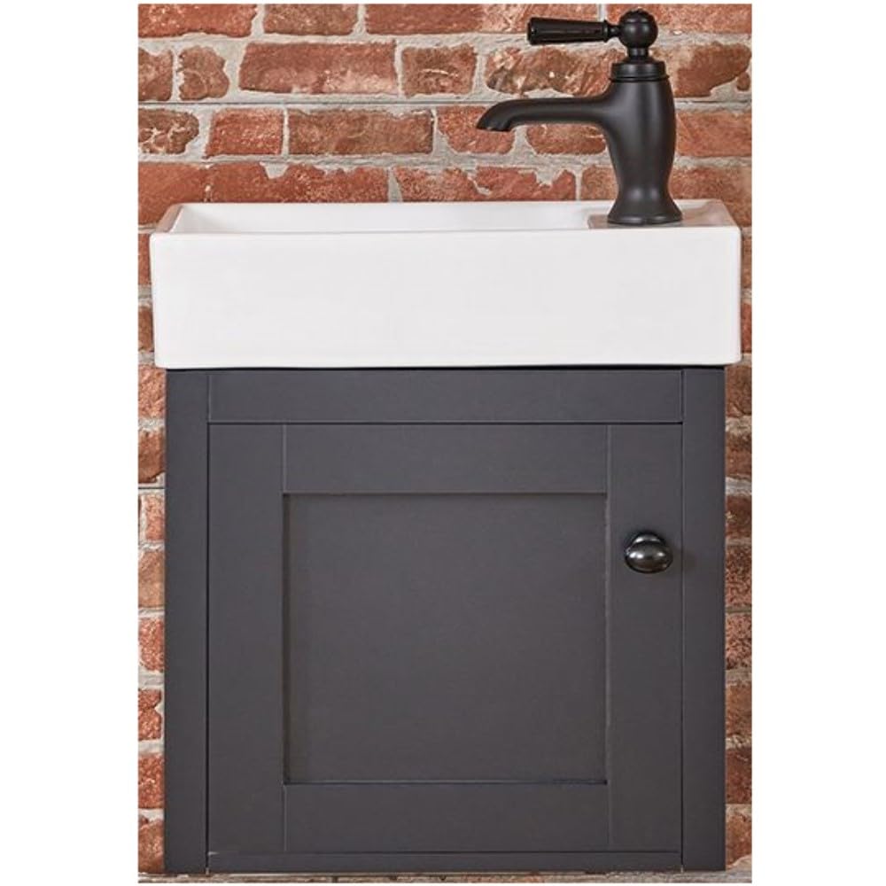 Milano Black (Round) Thornton Black Grey 400Mm Wall Hung Bathroom Vanity Unit Basin Black Handle
