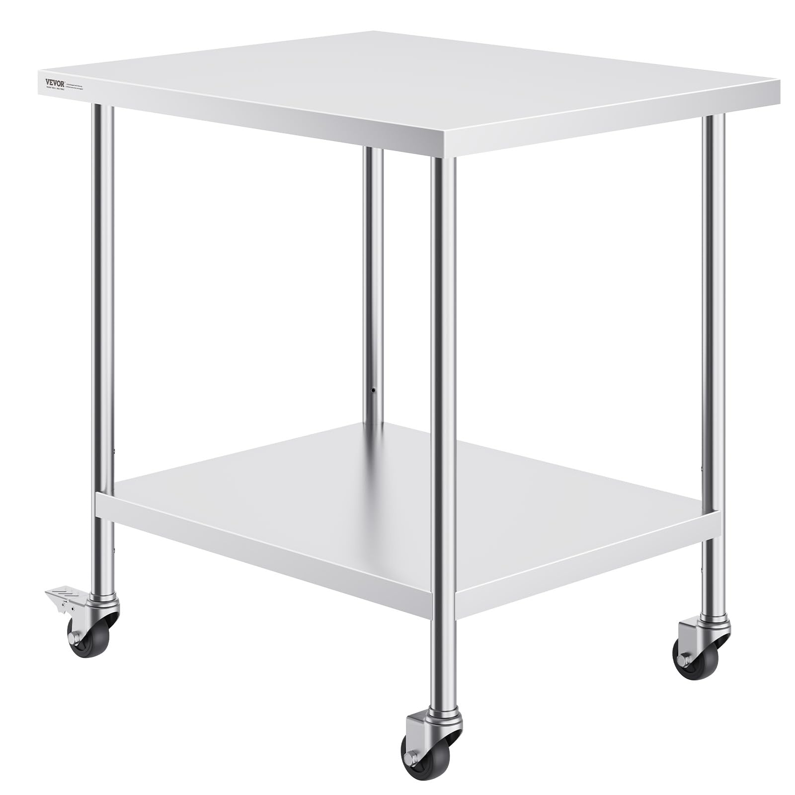 VEVOR Table de Travail en Acier Inoxydable 45,7 x 76,2 x 95,5 cm, Table de Préparation des Aliments avec 4 roulettes, 3 Niveaux de Hauteur Réglables, Meuble Rangement Durable pour Cuisine Restaurant