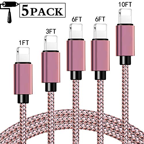 iPhone Charger Cable Xilsn Nylon Braided 5Pack 1/3/6/6/10FT Long Lightning Cable MFi Certified