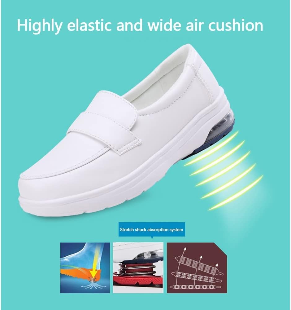 Zapatos De Enfermera De Confort para Mujeres, Mocasines De Cuero De Trabajo De Enfermería Profesional Ligeros Y Antideslizantes Cuidado Médico, White, 5 UK