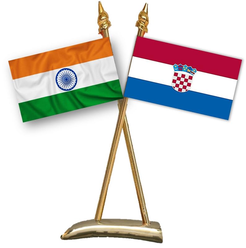 CROATIA & INDIA Miniature Flags - Shining Cotton Cloth with Criss-Cross Classy Brass Base Table Stand-picture-53