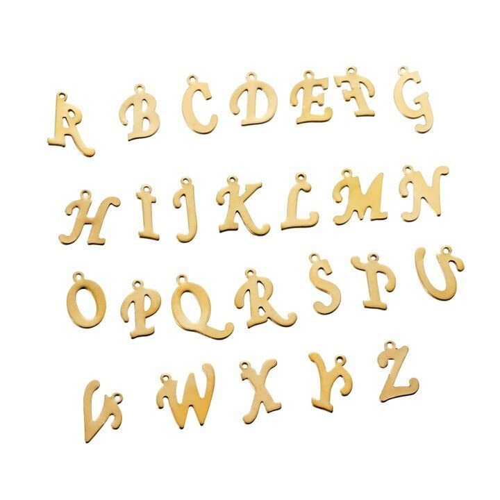 Fashion Jewelry- Trending Birthstone Crystal Pendants, 26pcs/lot Gold Color Stainless Steel A-z Letter Pendant Alphabet Charms Pendants for DIY Neckalce Jewelry Making Accessories, (Steel 02)