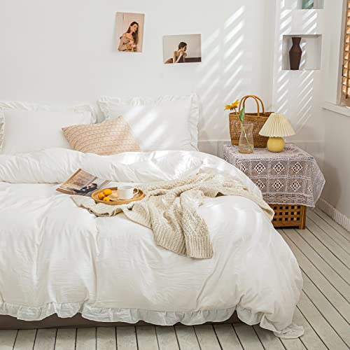 Merryword White Boho Bedding Set Twin White Duvet Cover Set Shabby Chic Ruffled Fringe Soft Farmhouse Comforter Cover Set With 1 Pillow Sham (Twin, White) #TOP25