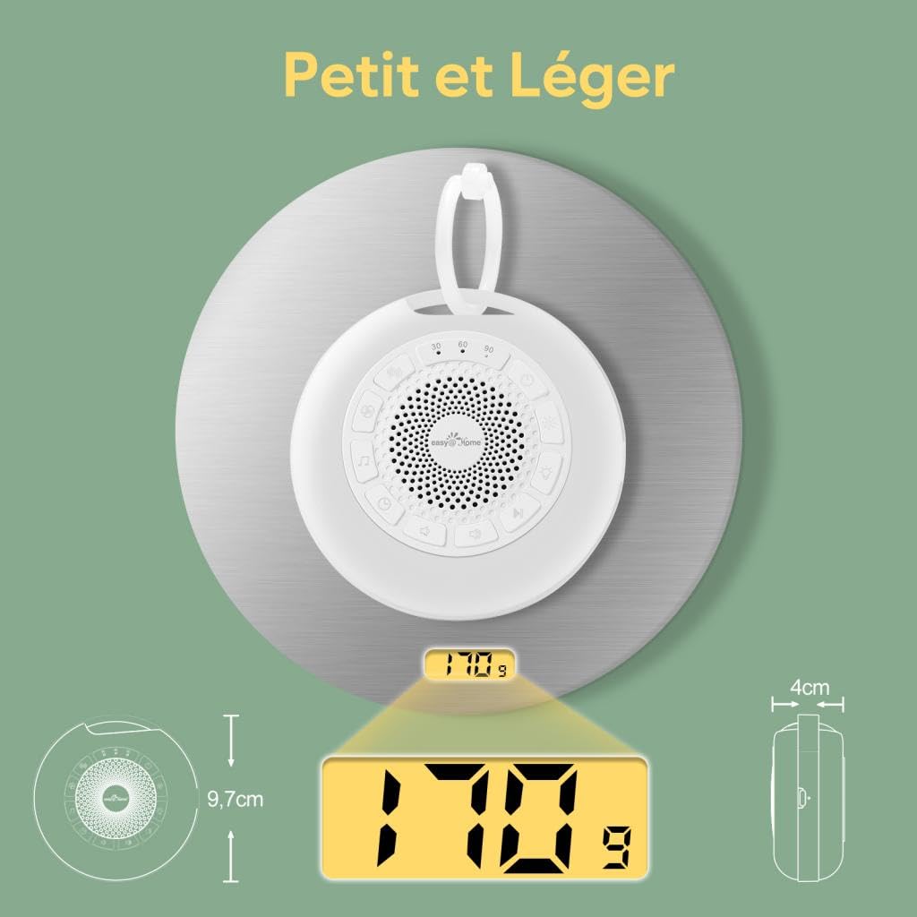 Machine à Bruit Blanc Portable pour Bébé : Easy@Home 26 Sons Apaisants Musicaux avec Veilleuse pour Aider au Sommeil des Enfants et Adultes | 3 Modes et 7 Couleurs de Lumières | Minuterie | USB