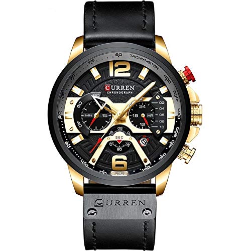 SHIHUISmart Bracelet M8329 Casual Sport Leather Watch for Men(Rose blue) etc (Color : Gold black)