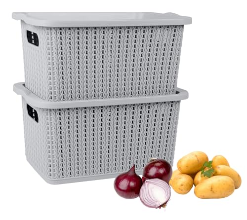Gzsekken Potato Onion Storage Set 2 Pack - Stackable Plastic Pantry Bins with Lids, Vegetable Storage Box with Handle
