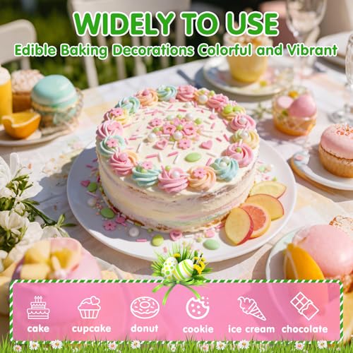 Image of Edible Sprinkles for Cake Decorations,Pink White Pearls and Jimmies,Heart and Flowers,Bright Green Balloons Sprinkle Mix,Spring Candy Sprinkles for Cakes,Cupcakes,Dessert Tables & Party Favors,Food Grade Sugar Decorating for Brunch,Wedding Birthday & Spring Baking