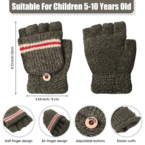 Image of Yahenda 4 Pairs Kids Mittens Fingerless Gloves Winter Knitted Convertible Mittens for Toddler Boy Girl Aged 5-10