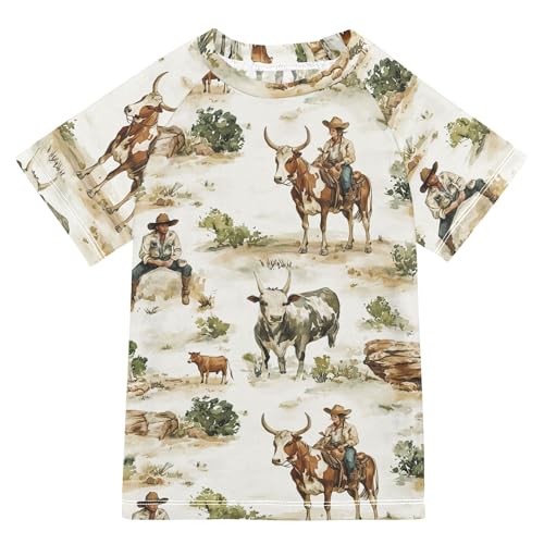 Western Cowgirl Wilderness Bathing Suit Kids Sun Protection Rash Guard Girls Swimwears Summer Clothes for Little Boys 7-8Y