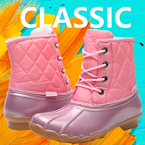 Ahannie Kids Boys Girls Winter Duck Boot, Youth Outdoor Lace Up Two Tone Fashion Waterproof Rain Boot (Toddler/Little Kid/Big Kid) (Color:pink, Size:8 Toddler) #TOP5
