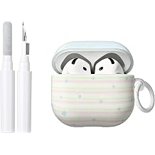 for AirPods 4 Case Cute Stripes Stars Keychain Cover-White Stars