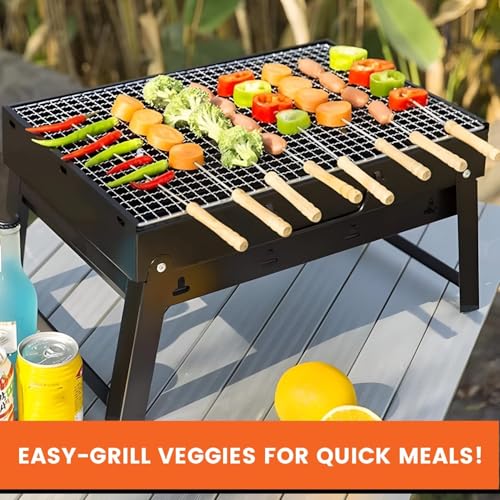 Image of 12 Inch Stainless Steel Barbeque Skewers Set Rounded /Square BBQ Sticks with Wooden Handle Reusable Metal Kabab Grill Tool for Outdoor Tandoor Kebab Grilling (Pack of 12)