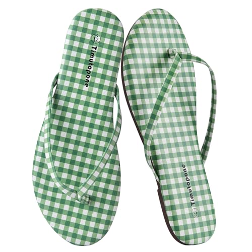 Timutopone Green Plaid Flip Flops Women Memory Foam Sandals