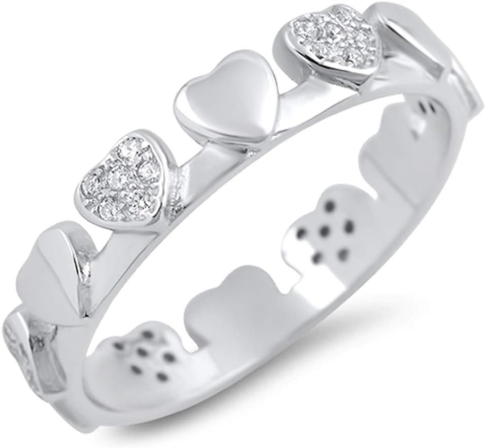 Clear CZ Heart Crown Tiara Promise Ring New .925 Sterling Silver Band Sizes 5-10