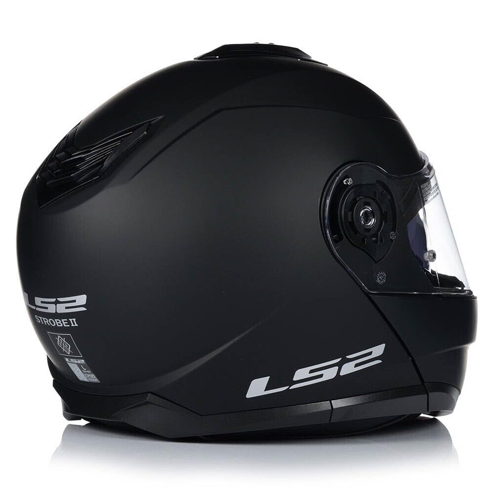 LS2 FF908 Strobe II Designed Negro Mate - Sena Bluetooth-Intercom Integrado - Casco de Moto Modular con Visor Solar - Homologado ECE 22.06