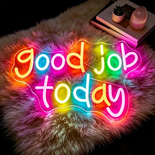 Image of Good Job Today Neon Sign for Wall Decor Light Up Sign Positive Led Signs for Class Room Party Home Wall Decor USB Powered