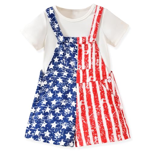 HINTINA - HINTINA Toddler Boy 4th of July Outfit - American Flag Bib Overall Shorts Patriotic Clothes Set, 2 Pieces, Red White Blue, 3T - Best Deal on Amazon