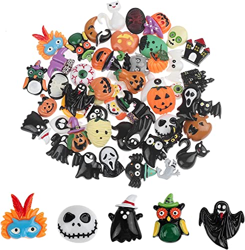 50 Stück Halloween Harz Flatback Harz Flatback Cabochons Halloween Kürbis Geist Spinne Schädel Schloss Handwerk Harz Ornamente Harz Flatback Knöpfe für DIY Handwerk Machen Scrapbooking Dekoration Cover