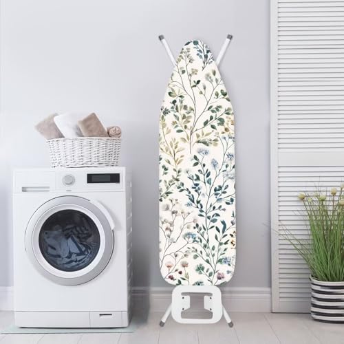 Image of European Floral Print Ironing Board Cover 15X54'' - Stain-Resistant, Standard Size Iron Board Cover with Hook and Loop Elastic Edge Easy to Install