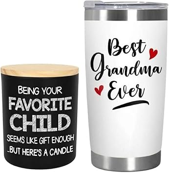 TEEZWONDER Mom Grandma Mothers Day Gift from Daughter Son Granddaughter Grandson - Stainless Steel Insulated Tumbler 20 oz and Vanilla Lavender Candle 10 oz - Birthday Gifts for Mom Grandma