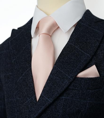 Image of Boy's Solid Tie with Pocket Square Set, Regular Necktie for Children and Kids, Self-Tied