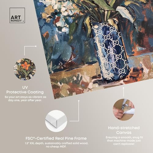 Image of Art Remedy Blue Floral Vase Canvas Floral Vase Wall Art, Gallery Wrapped, 30 inch x 45 inch