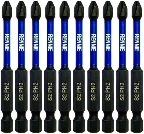 10 x Rennie Tools 75mm Long PH2 Impact Screwdriver Driver Bits Set ...