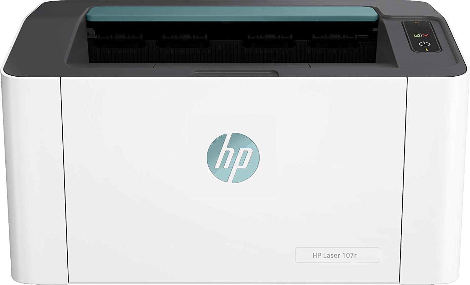 HP LaserJet 107r 5UE14A, Stampante a Singola Funzione A4, Stampa Fronte e Retro Manuale in b/n, 20 ppm, solo USB, Pannello a bottoni e indicatori LED, Grigia e Azzurra