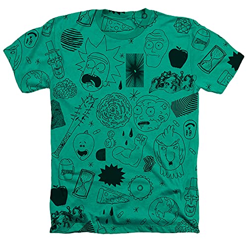 Logovision Rick and Morty Line Art Collage Unisex Adult Sublimated Heather T Shirt, Line Art Collage, X-Large