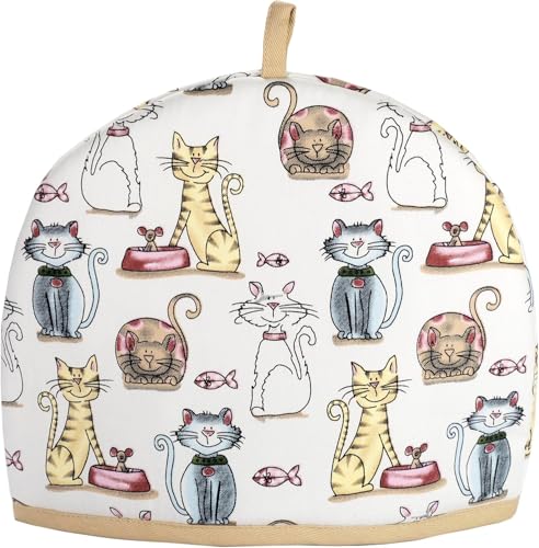 SPOTTED DOG GIFT COMPANY Tea Cosy Cotton Teapot Warmer with Cute Cats Design Insulated Cover for Small Medium or Large Tea Pots 27cm x 33cm