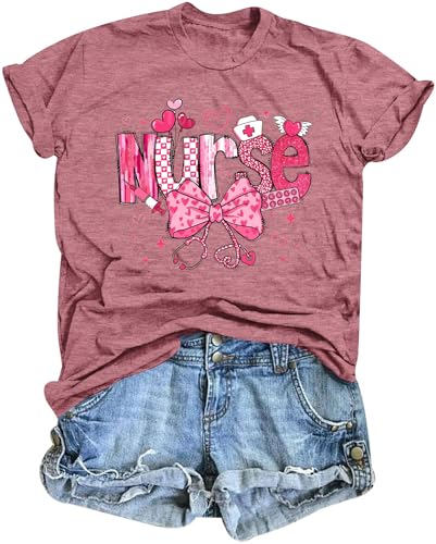 Women Nurse Life Shirt Nurse Letter Print Tee Tops Nurse Day Gifts Shirts Inspirational Short Sleeve Pink