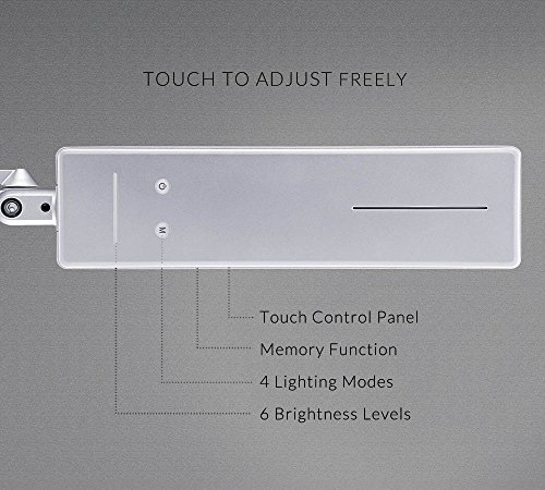 Phive Architect Lamp/Led Task Lamp With Clamp, Metal Swing Arm Desk Lamp (Eye-Care Technology, Dimmable, 6-Level Dimmer / 4 Lighting Modes With Touch Control, Memory Function, Office Light) Silver #TOP3