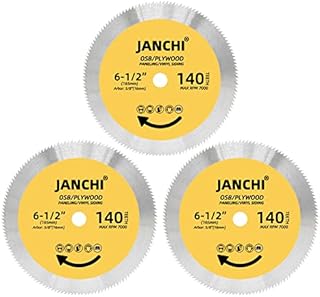 3Pack 6-1/2 Inch 140T Circular Saw Blade, Plywood, OSB, Paneling and Vinyl Siding Fast and Smooth Cutting Saw Blade 5/8 Inch Arbor.