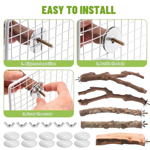 Image of 6 Pcs Natural Wood Bird Perch & Platform Set for Cage