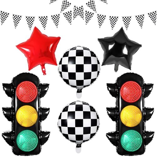 Race Car Birthday Party Decorations with Traffic Light Balloons,Automobile Party Decorations for Kids Include Transportation Light Balloons Checkered Pennant Banner Checkered Balloon by STJKRCLW - Used condition - US$11.35