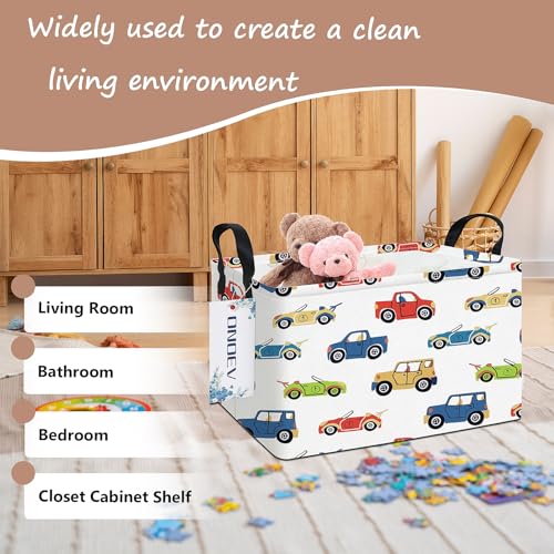 Image of Rectangular Cartoon Car Storage Bin,Fabric Closet Organizer Basket | Sturdy reinforced grips, foldable holder stores clothing and car trunk accessories