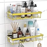 Moforoco Shower Caddy Shelf Organizer Rack, Self Adhesive Gold Bathroom Shelves Basket, Home Farmhou